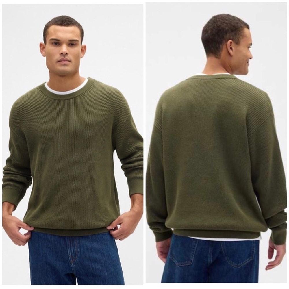 GAP : Men’s : size M : oversized dark olive green ribbed crewneck cotton sweater